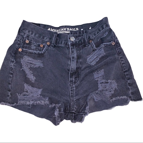 AEO Black Distressed Cut Off Jean Shorts